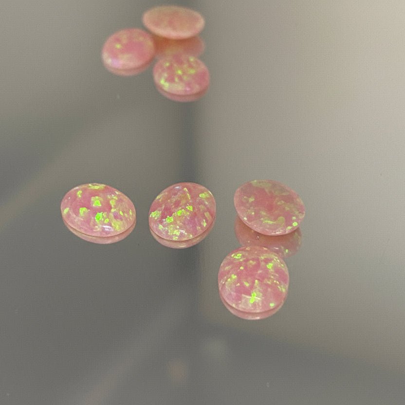10x8mm Reconstructed Pink Fire Opal Flat Cabochon Gemstone - Gemstone Portal