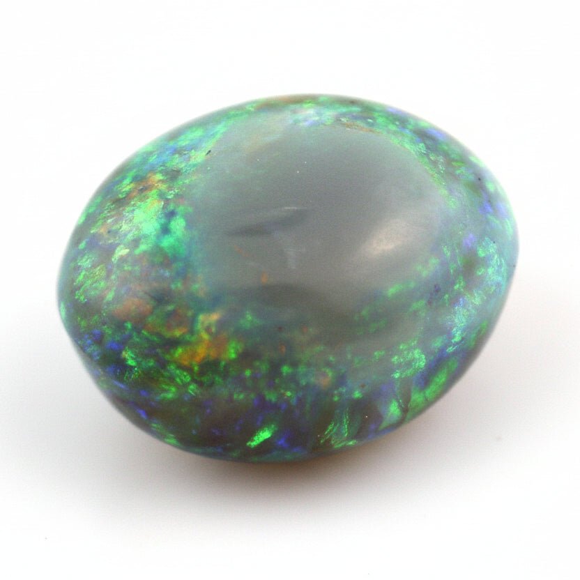 5.38 Carat Australian Dark Opal Cabochon - Orange Green Play of Color - Gemstone Portal