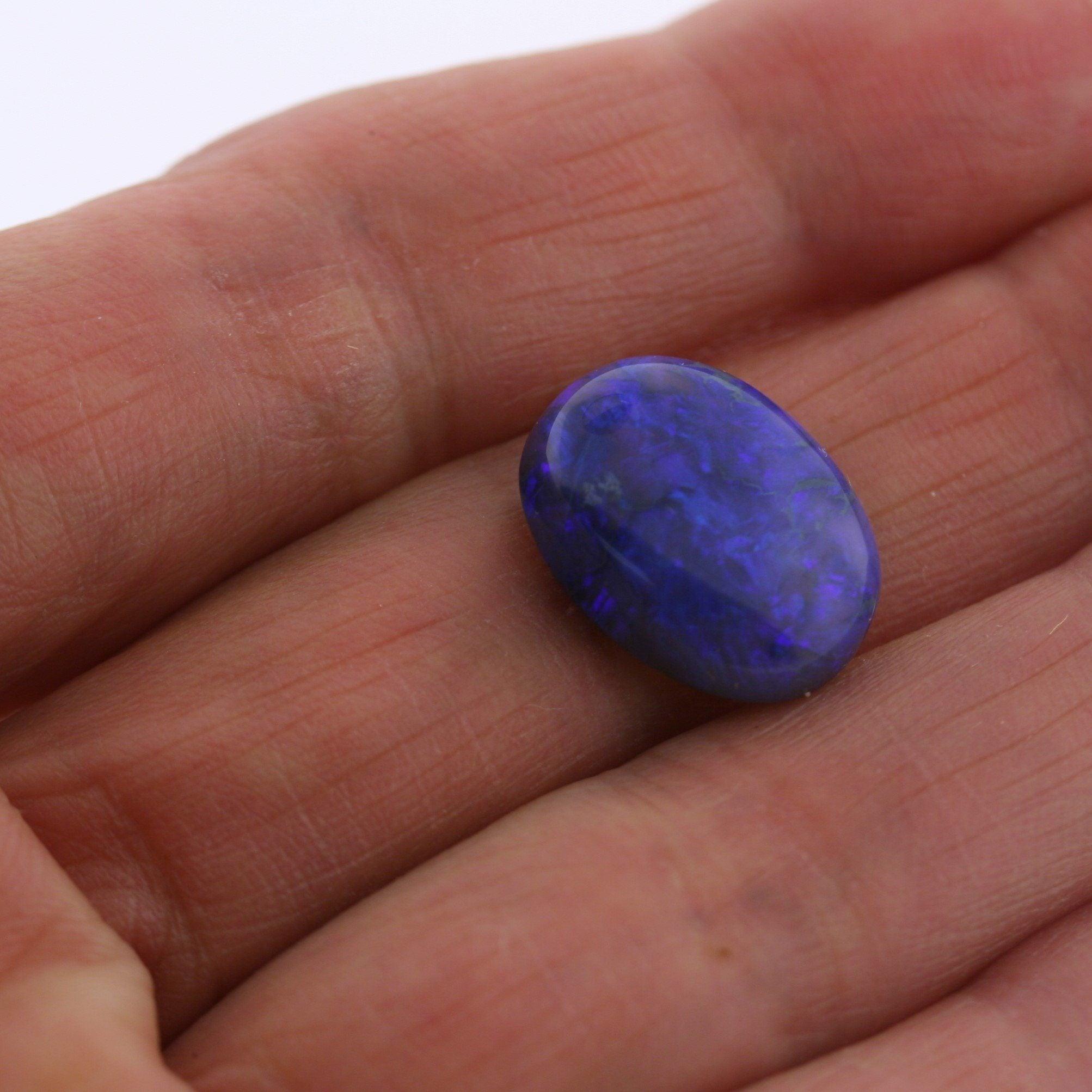 6.03 Carat Black Semi - Crystal Opal Oval Cabochon - Blue Play of Color - Gemstone Portal