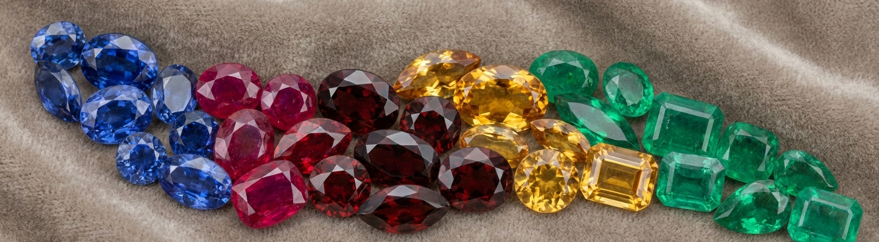 Assorted gemstones, including blue, red, yellow, and green 