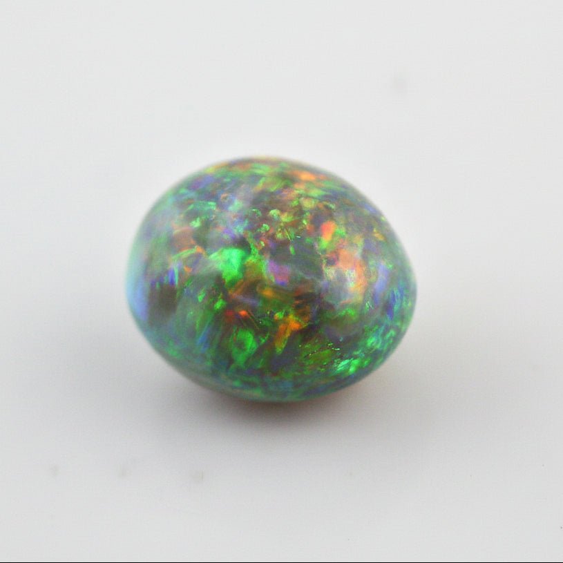 5.38 Carat Australian Dark Opal Cabochon - Orange Green Play of Color - Gemstone Portal