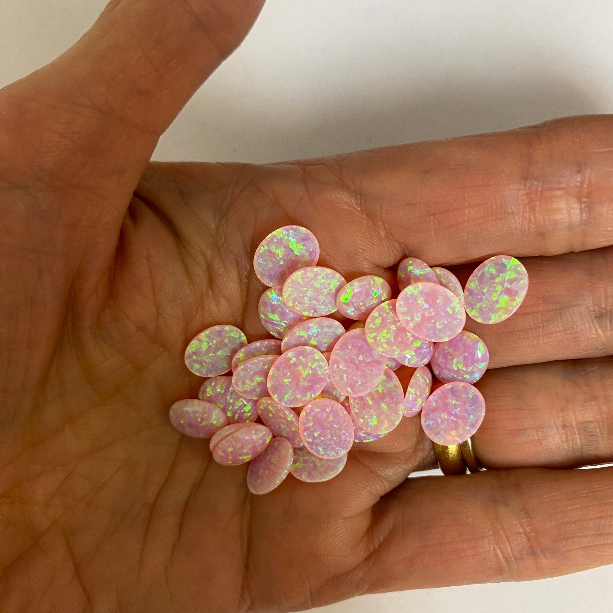 10x8mm Reconstructed Pink Fire Opal Flat Cabochon Gemstone - Gemstone Portal