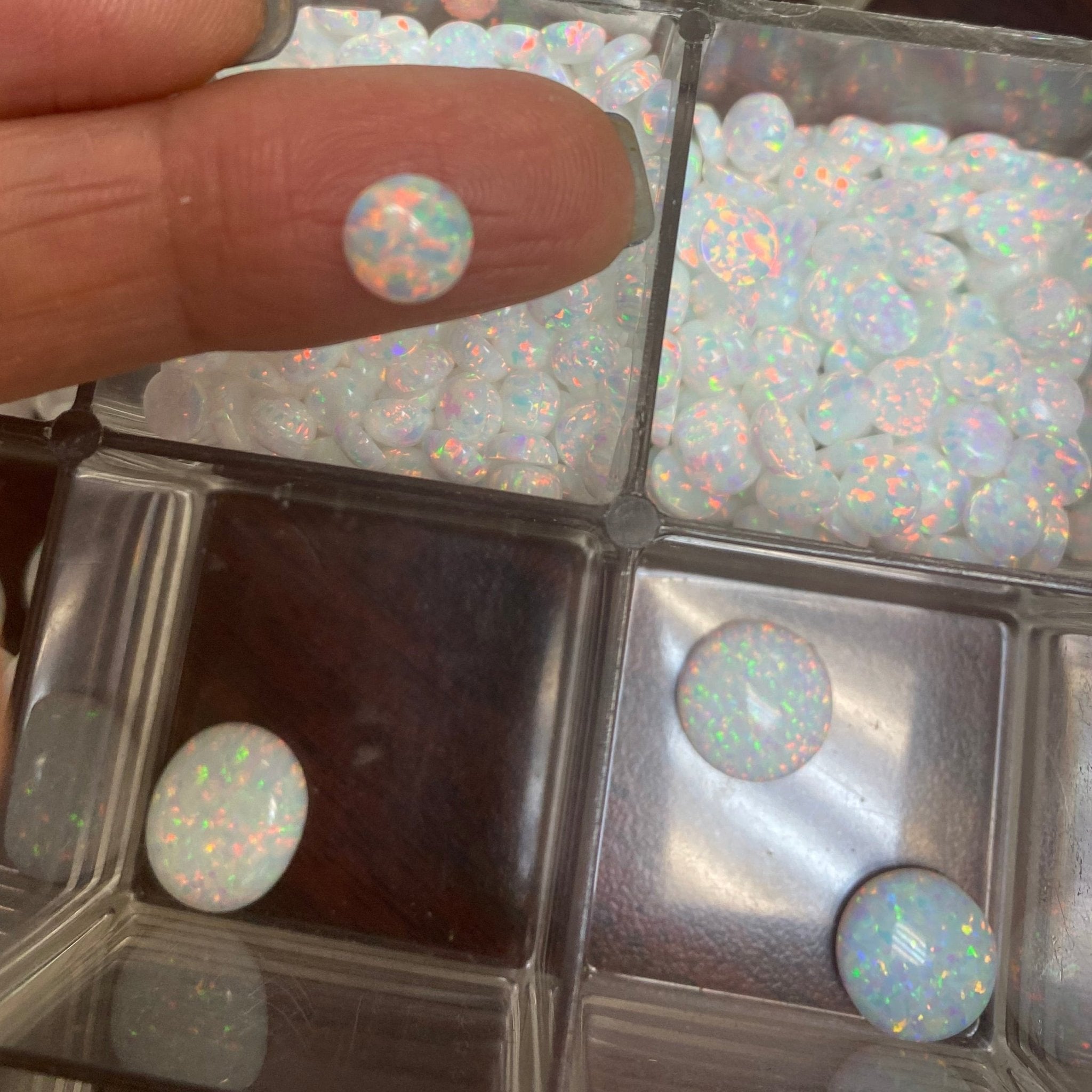 White Fire Reconstructed Opal Round Flat Cabochon - Gemstone Portal