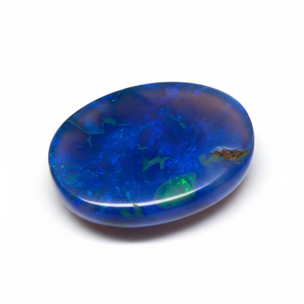 6.03 Carat Black Semi - Crystal Opal Oval Cabochon - Blue Play of Color - Gemstone Portal