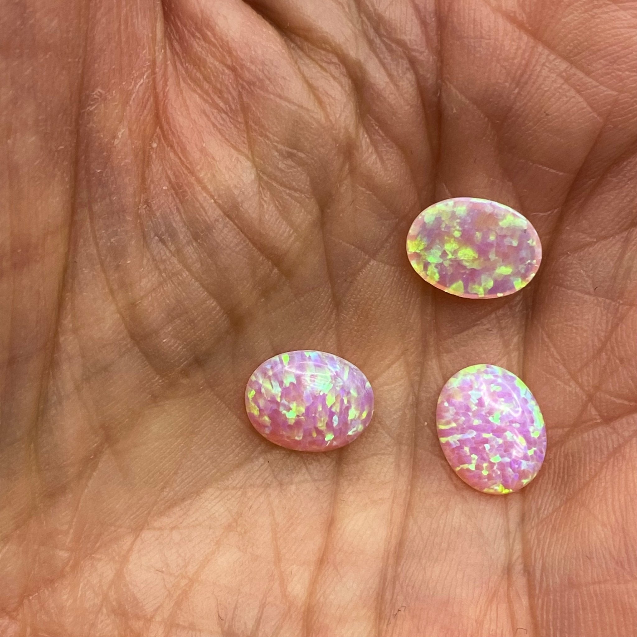 10x8mm Reconstructed Pink Fire Opal Flat Cabochon Gemstone - Gemstone Portal