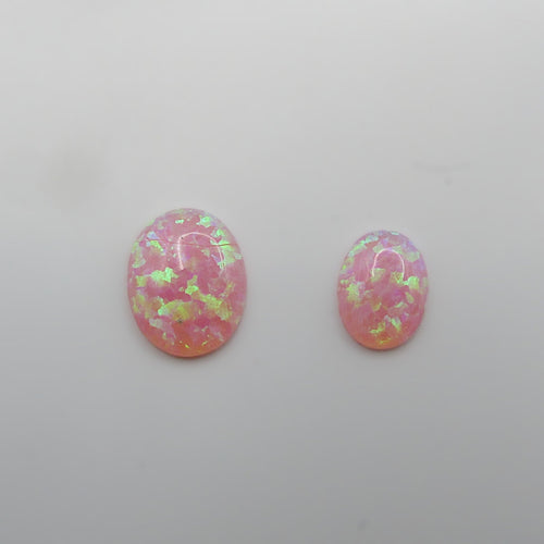 6x8mm Reconstructed Pink Fire Opal Oval Flat Cabochon Gemstone - Gemstone Portal
